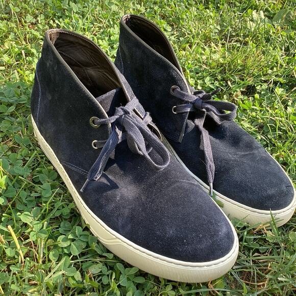 Lanvin Navy Suede Chukka Boots Men US 9 Minimalist Sneaker Sole Casual Fall Luxe - Picture 3 of 14
